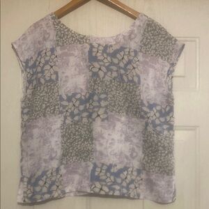 Nicole Miller Blue and Gray Patchwork Blouse
